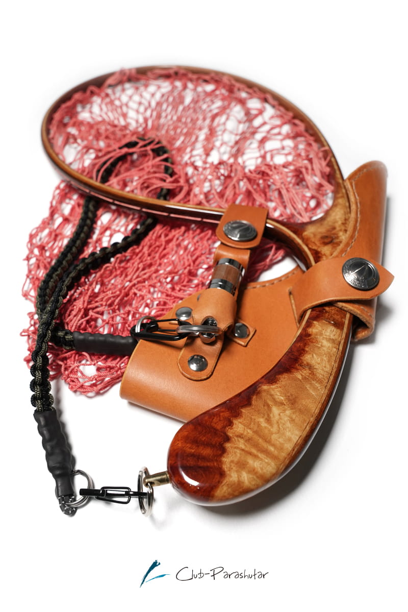 【ランディングネット】花梨紅白瘤Sサイズカーブネット　ネットホルスターモデルPc-X12